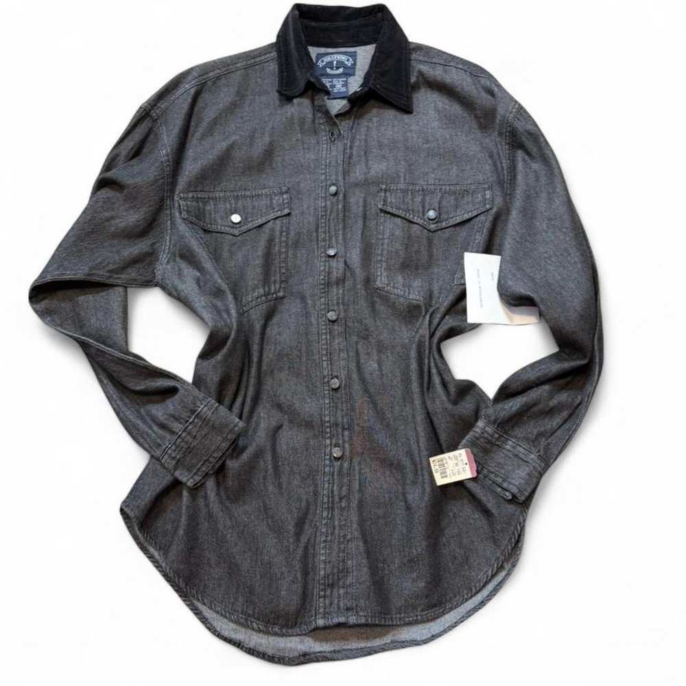 Vintage 90s Solutions Original Black Denim Velvet Collar Shirt, Women's Size M